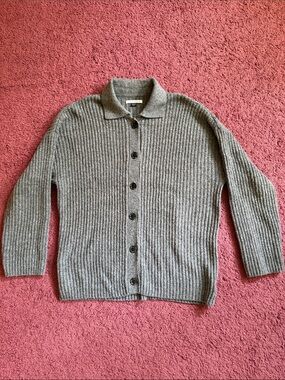 American Eagle Outfitters Heather Gray Ribbed Button-Up Cardigan